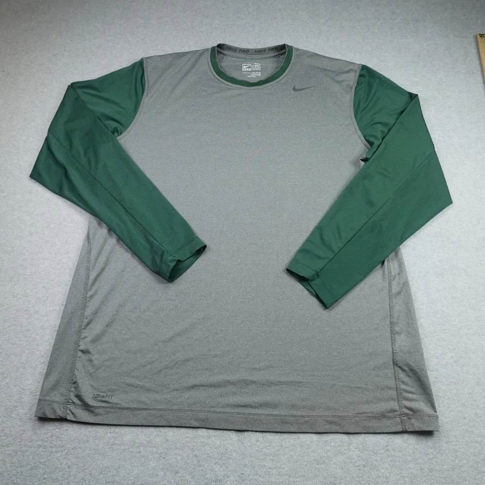 Nike Pro Shirt Mens XXL Gray Green Athletic Long Sleeve Nike FIT DRY MLB